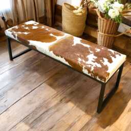 Genuine Cowhide & Steel Bench With Antique Copper Frame Finish - Sold As Seen - thumbnail 2