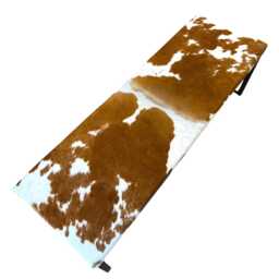 Genuine Cowhide & Steel Bench With Antique Copper Frame Finish - Sold As Seen - thumbnail 4