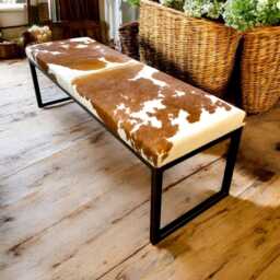 Genuine Cowhide & Steel Bench With Antique Copper Frame Finish - Sold As Seen