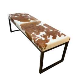 Genuine Cowhide & Steel Bench With Antique Copper Frame Finish - Sold As Seen - thumbnail 3