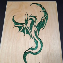 Hand-Cut Dragon Woodcut Scroll Saw Art, 11x14 Framed - thumbnail 3
