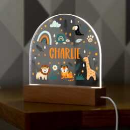 Jungle Animals Night Light, Personalised Lamp, Light With Name, Safari Kids Bedroom Nursery - Uv781 - thumbnail 1