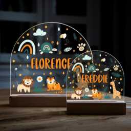 Jungle Animals Night Light, Personalised Lamp, Light With Name, Safari Kids Bedroom Nursery - Uv781 - thumbnail 3