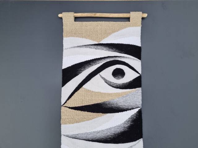 Handwoven Wall Tapestry Black & White Fiber Art Decor - image 1