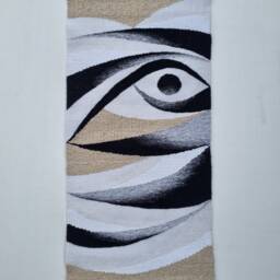 Handwoven Wall Tapestry Black & White Fiber Art Decor - thumbnail 3
