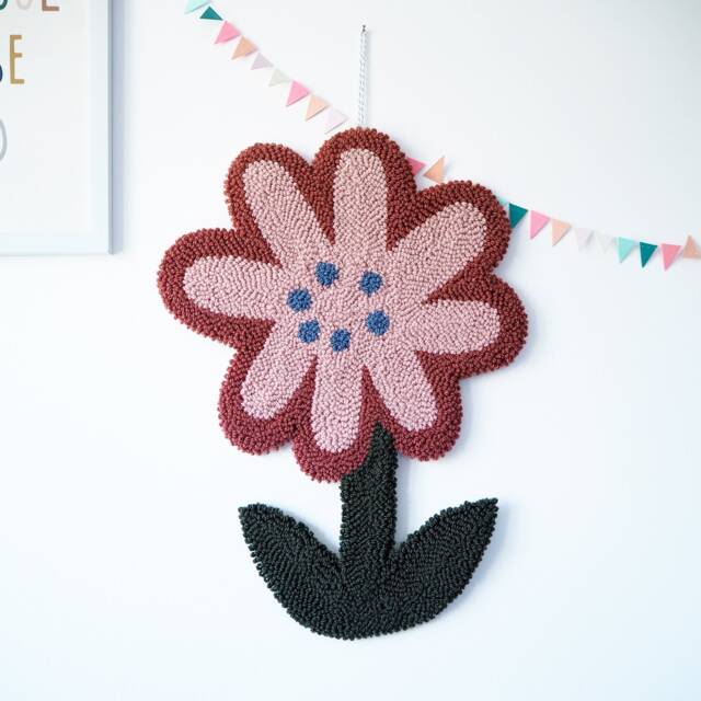Handmade Punchneedle Flower Wall Hanging - Wool Felt Nursery Decor - image 1
