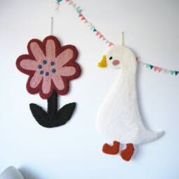 Handmade Punchneedle Flower Wall Hanging - Wool Felt Nursery Decor - thumbnail 3