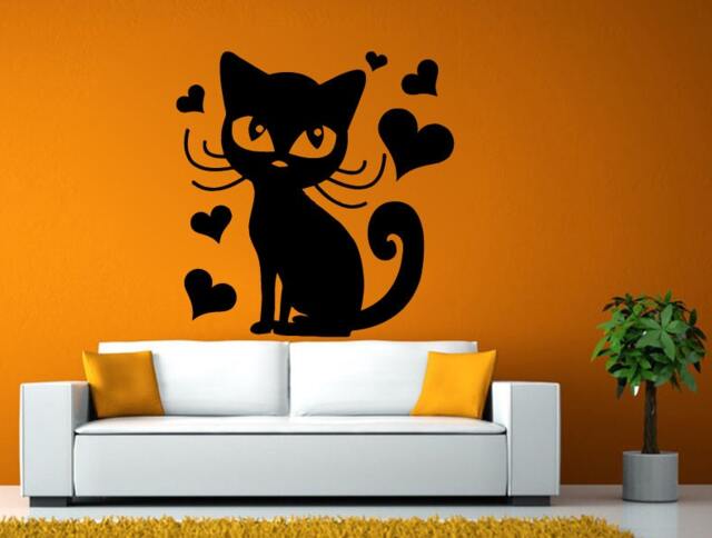 Kitty Cat Love Hearts Wall Or Window Sticker Decal Vinyl Fathead Mural Decor L1971 - image 1