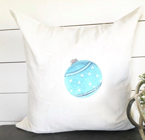 Blue Christmas Ornament 18 X Pillow Cover ///Holiday Gift Throw Accent - image 1