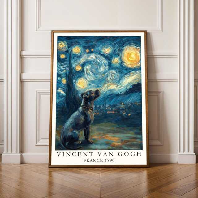 Staffordshire Bull Terrier Print, Starry Night Poster, Van Gogh Fall Style Gift, Gift For Coworker, 30Th Birthday Gifts Her - image 1