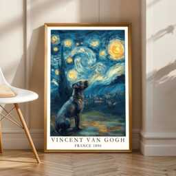 Staffordshire Bull Terrier Print, Starry Night Poster, Van Gogh Fall Style Gift, Gift For Coworker, 30Th Birthday Gifts Her - thumbnail 2