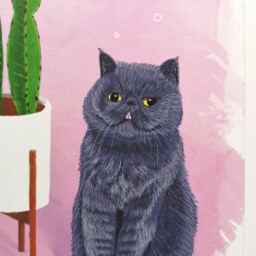 Cat Plant Print // Exotic Shorthair Grey Cactus Print - thumbnail 2