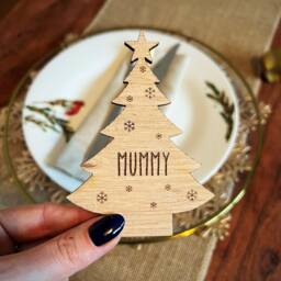 Christmas Tree Personalised Place Card Name Gift Tag , Personalized Table Decoration, Luxury Guest Name, Custom Placecard Gold - thumbnail 1