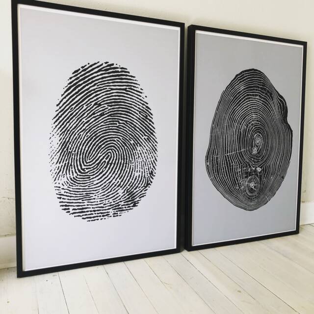 Fingerprint Art, & Tree Rings, Woodcut Print, Lumber, Wood Wall Art, Meditation, Comparison - image 1
