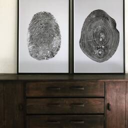 Fingerprint Art, & Tree Rings, Woodcut Print, Lumber, Wood Wall Art, Meditation, Comparison - thumbnail 4
