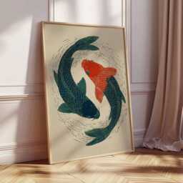 Koi Fish Art Print, Japanese Style Poster, Minimalist Zen Wall Art, Traditional Asian Artwork, Tranquil Nature Home Decor - thumbnail 2