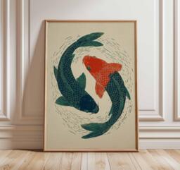 Koi Fish Art Print, Japanese Style Poster, Minimalist Zen Wall Art, Traditional Asian Artwork, Tranquil Nature Home Decor - thumbnail 1
