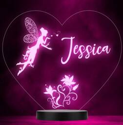 Girls Fairy Heart Floral Personalised Gift Colour Change Led Lamp Night Light