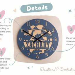 Personalised Dinosaur Wall Clock, Custom Kids Room Decor, Dino Theme Nursery Wooden & Acrylic Child's Bedroom Children's - thumbnail 2