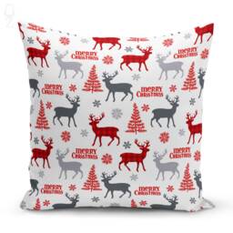 Christmas Cushion Covers With Plaid Pattern - Xmas Reindeers & Flowers Double Sided Printing On The Chenille Fabric Different Sizes - thumbnail 3