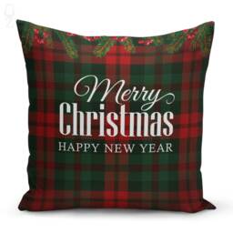 Christmas Cushion Covers With Plaid Pattern - Xmas Reindeers & Flowers Double Sided Printing On The Chenille Fabric Different Sizes - thumbnail 2