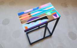 Handmade Colorful Epoxy Resin C Table Wooden Sofa Side Laptop Stand