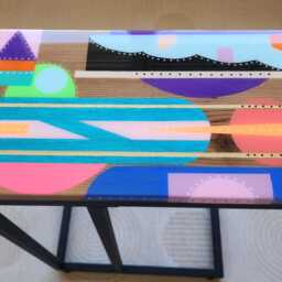 Handmade Colorful Epoxy Resin C Table Wooden Sofa Side Laptop Stand - thumbnail 4