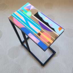 Handmade Colorful Epoxy Resin C Table Wooden Sofa Side Laptop Stand - thumbnail 2