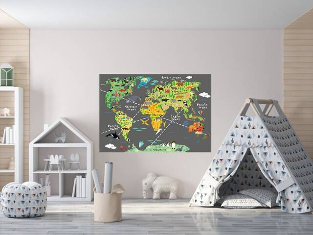 Huge Boys Room Map Of The World Playroom Decal Wall Stickers Kids Bedroom Decals W208 - image 1