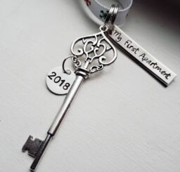 My First Apartment 2026 Personalized Hand Stamped Our New House Christmas Ornament With Skeleton Key Charm - Warming Gift - thumbnail 1