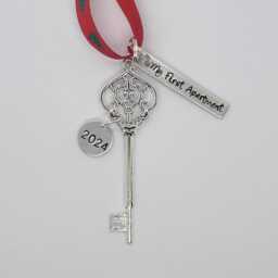 My First Apartment 2026 Personalized Hand Stamped Our New House Christmas Ornament With Skeleton Key Charm - Warming Gift - thumbnail 3
