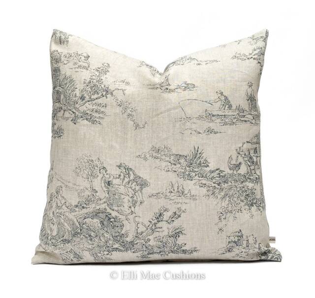 Cabbages & Roses Toile De Poulet Blue Designer Fabric Cushion Pillow Cover - image 1