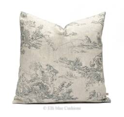 Cabbages & Roses Toile De Poulet Blue Designer Fabric Cushion Pillow Cover - thumbnail 1