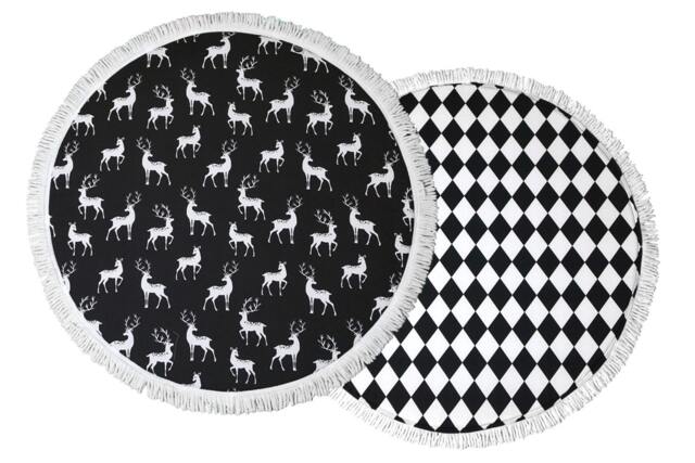Black & White Cotton Baby Play Mat, Round Nursery Rug, Scandinavian Decor, Soft Floor Deer Print - image 1