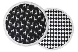 Black & White Cotton Baby Play Mat, Round Nursery Rug, Scandinavian Decor, Soft Floor Deer Print - thumbnail 1