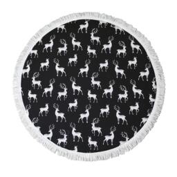 Black & White Cotton Baby Play Mat, Round Nursery Rug, Scandinavian Decor, Soft Floor Deer Print - thumbnail 2