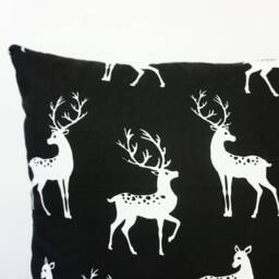 Black & White Cotton Baby Play Mat, Round Nursery Rug, Scandinavian Decor, Soft Floor Deer Print - thumbnail 4