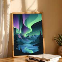 Northern Lights Poster, Jasper National Park Art, Aurora Borealis Print, Canadian Night Sky, Minimalist Wall Decor, Mountain Landscape - thumbnail 2