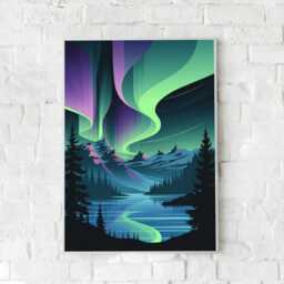Northern Lights Poster, Jasper National Park Art, Aurora Borealis Print, Canadian Night Sky, Minimalist Wall Decor, Mountain Landscape - thumbnail 3