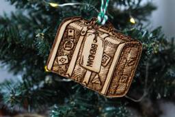 Personalised Travel Christmas Ornament Suitcase Luggage Wood Custom Bauble Laser Engraved Rustic Wooden Name Decoration Irish - thumbnail 1