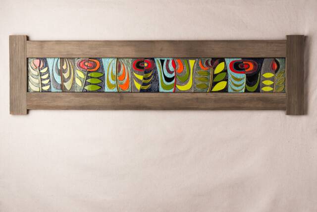 Headboard Wall Art, Bedroom Decor Over The Bed, Ceramic Tile Art - Evelyn's Roses - image 1
