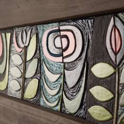 Headboard Wall Art, Bedroom Decor Over The Bed, Ceramic Tile Art - Evelyn's Roses - thumbnail 3