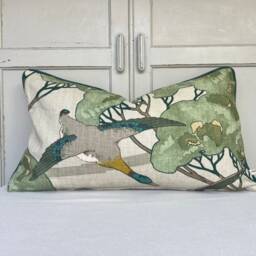 Mulberry Flying Ducks Emerald Green Luxury Cushion Pillow Cover Lumbar Rectangular - thumbnail 3