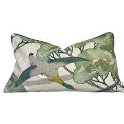 Mulberry Flying Ducks Emerald Green Luxury Cushion Pillow Cover Lumbar Rectangular