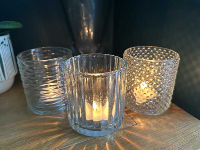 Set Of 3 Glass Votive Textured Jar Tealight Candle Holder - Garden Wedding Party - image 1