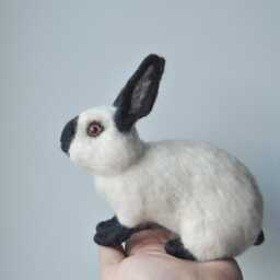 Custom Made Rabbit, Needle Felted Handmade Lifelike Felt Rabbit Harlequin Rabbit, Mini Rex, Dutch Rabbit Or Any Other Breed - thumbnail 2