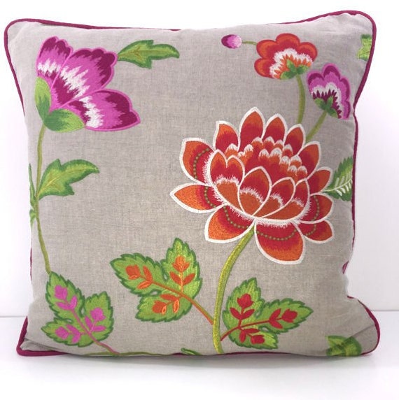 Manuel Canovas - Carla Rose Indien Embroidered Floral Designer Cushion Cover Handmade Throw Pillow Home Decor - image 1