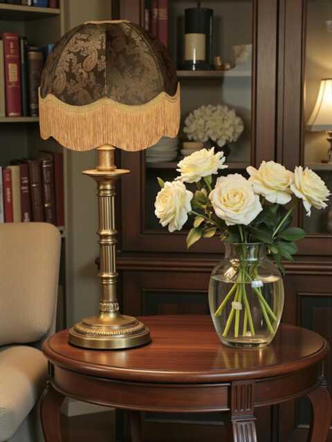 Bronze Paisley Print Fabric Lampshade With Antique Gold Fringe Handmade in The UK For Table & Floor Standard Lamp Shades, Ceiling Lights - image 1