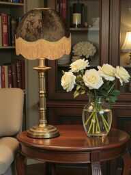Handcrafted Bronze Paisley Fabric Dome Lampshades Antique Gold Fringe, Handmade in The UK