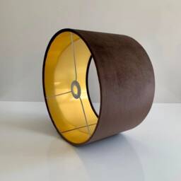 New Luxury Premium Quality Glamour Mocha Brown Drum Velvet Fabric With Brushed Lamp Shade Pendant Light in Multi Sizes & Shapes - thumbnail 3